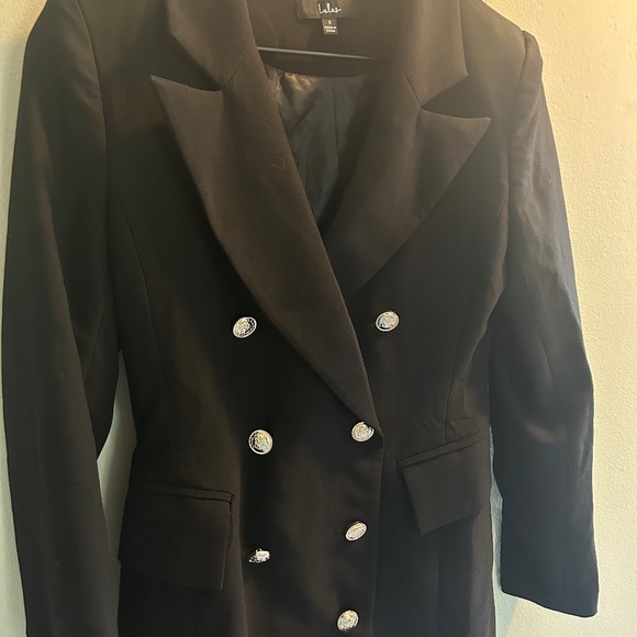 Lulus Captain’s Blog Black Double-Breasted Coat Size Small Neutral Jacket - Picture 3 of 12